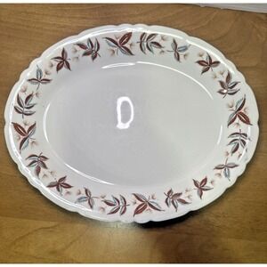 VTG Caribe Plate Platter Blue & Brown Leaves Made In USA 13 X 10"